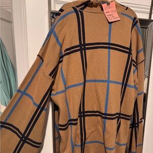 Plus size camel and plaid faux turtleneck